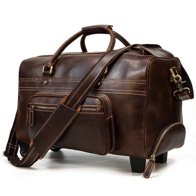 Natural genuine leather men's trolley travel bag business vintage luxury real cowhide large-capacity luggage fashion handbag