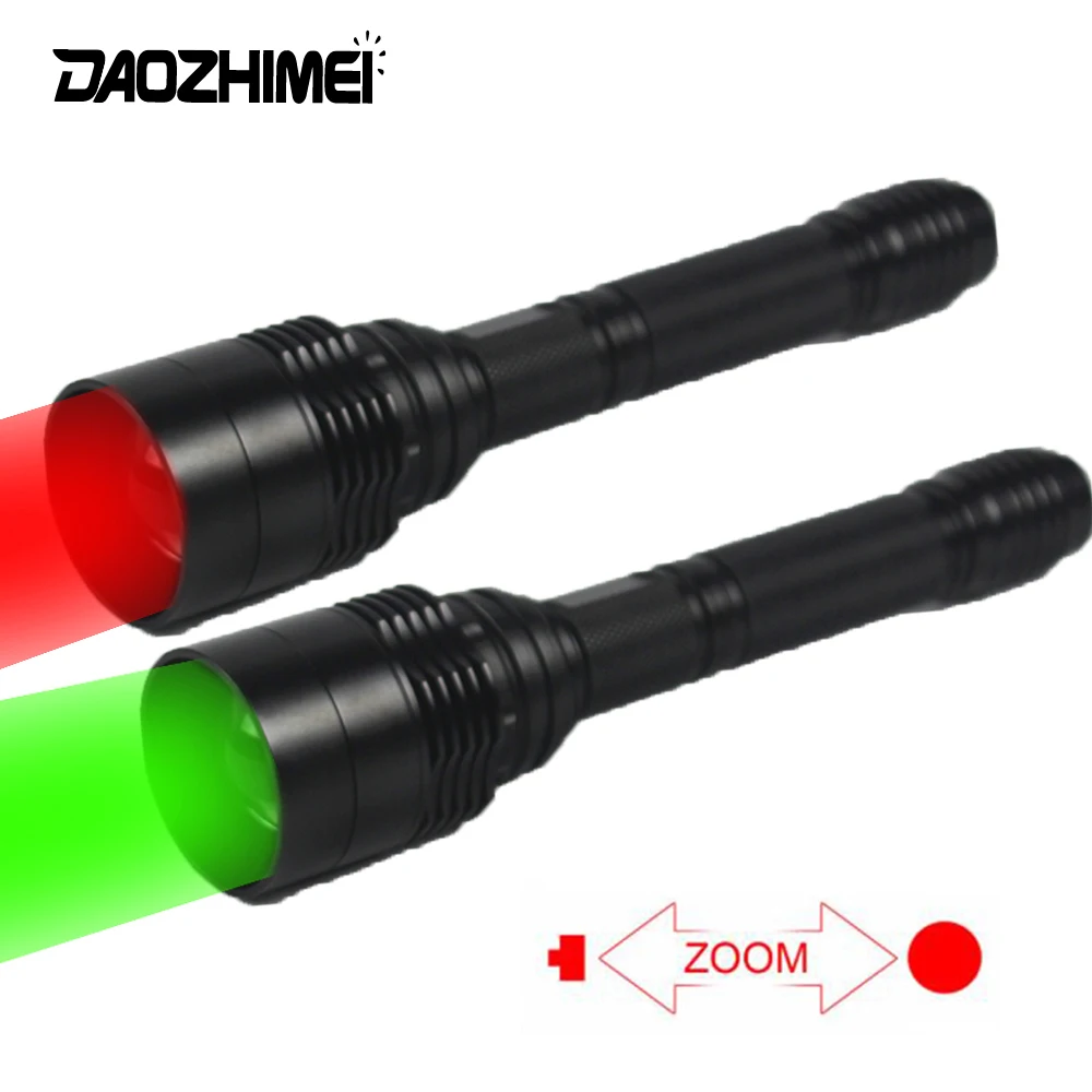 500 Yards Tactical Green/Red Light Hunting Torch Zoomable  Flashlight+Remote Pressure Switch+ Scope Mount+18650 Battery+Charger