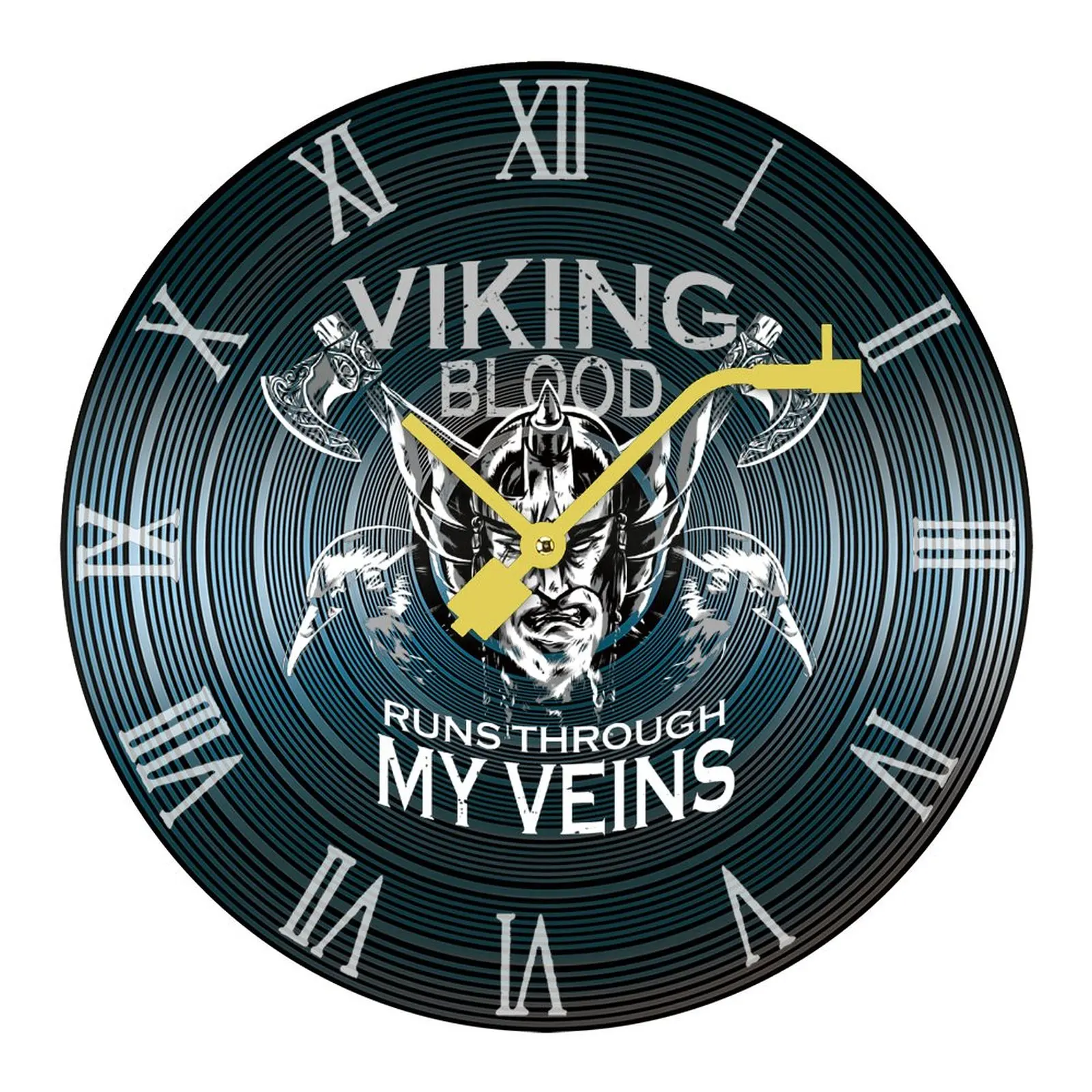 

DIY Mute Viking Blood Runs Through My Veins Vikings G Record Wooden Wall Clock Top Quality Home Decoration New Guest Bedroom F