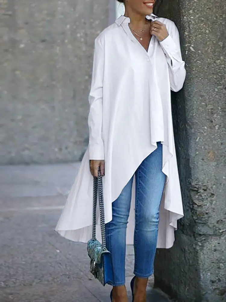 

VONDA Y2K Spring Casual Fashion Asymmetric Blouse Long Sleeve Bohemian Tops Long Blusa Women Irregular Hem Chemise Party Shirts