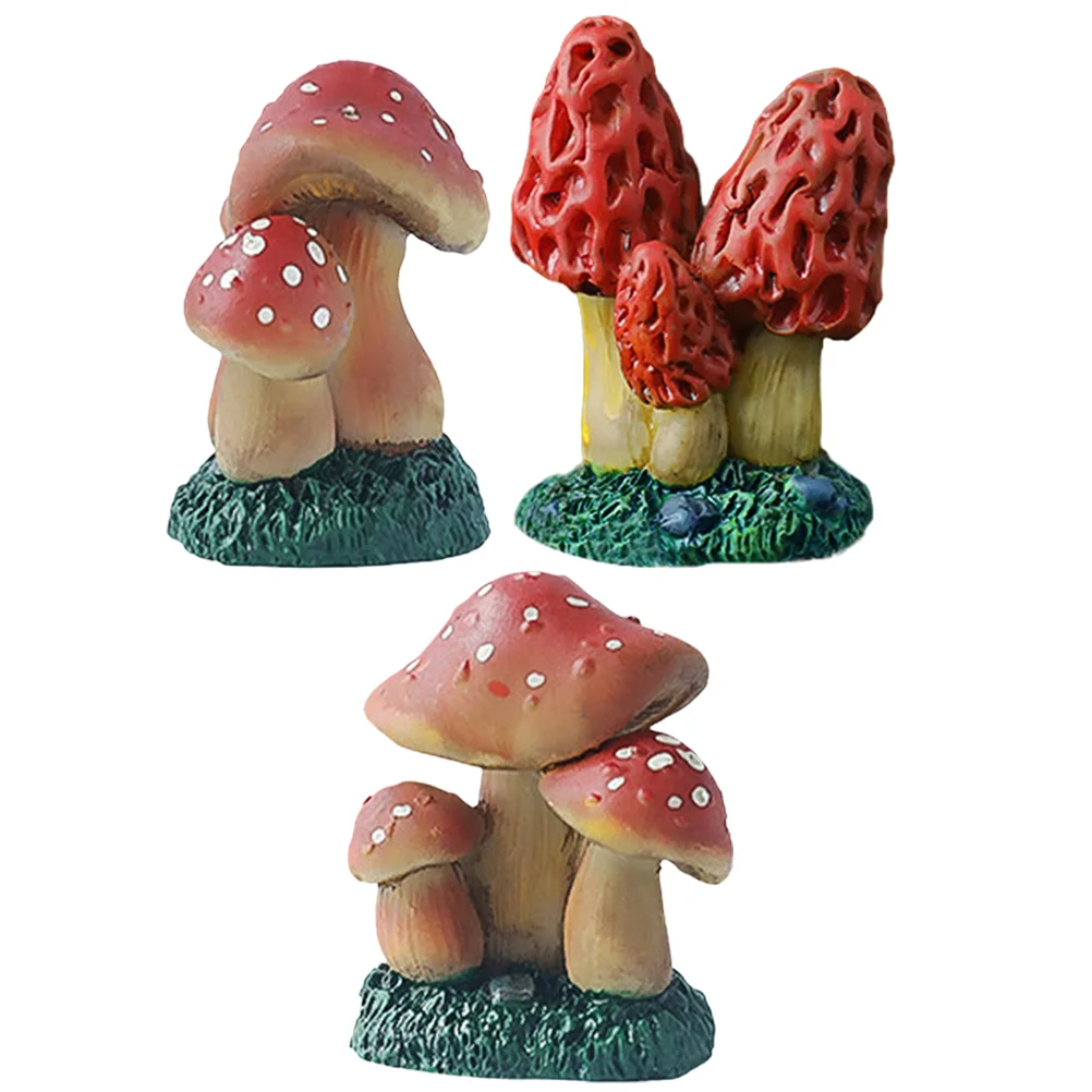 

3 Pcs Mini Mushroom Decor Small Flower Pot Garden Statue Fairy Figurine Cartoon Shaped Resin