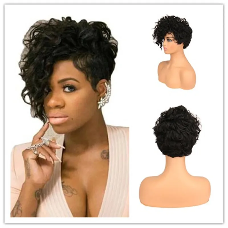 

Женский короткий кудрявый парик SuQ, черный, Африканский, синтетический, для косплея, танцев, вечеринок, вьющиеся парики