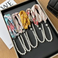 fashion pearls scarf necklace magnetic buckle summer imitation silk collar clavicle scarf chain choker necklace women