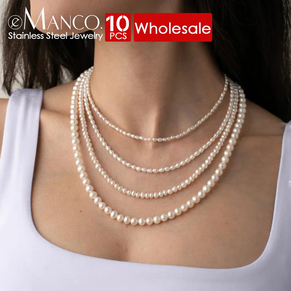 eManco ожерелье из нержавеющей стали с искусственным жемчугом