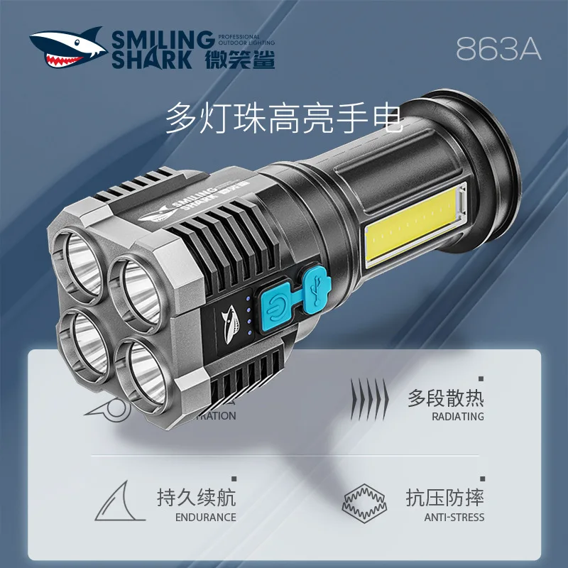 

Смайлик Акула, светодиодная перезаряжаемая Вспышка высокой яркости, уличный Точечный светильник, вспышка дальнего действия, двойной источ...