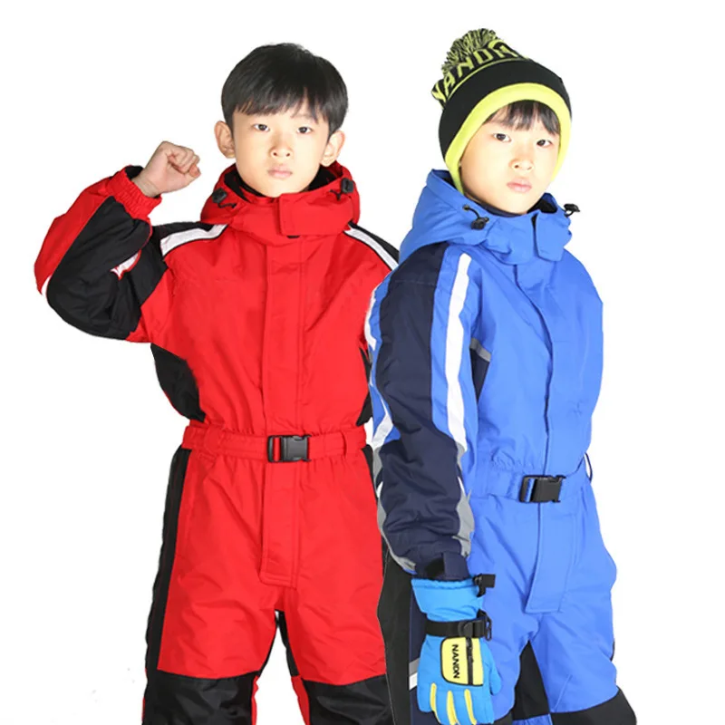 2-13 Years Children SnowSuit Winter Kids Boy Ski Suit Hooded Waterproof Fleece Girls Romper Overalls Teen Kids Jumpsuit Outdoor