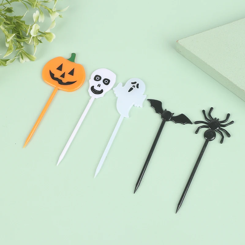 

10Pcs Mini Kids HalloweenFruit Fork Cartoon Snack Cake Dessert Food Toothpick Food Fork Bento Lunches Party Decoration