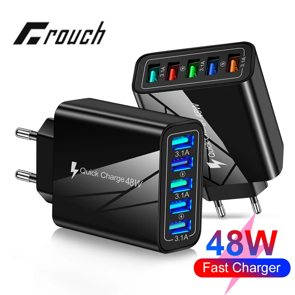 

5 Ports 48W USB Charger Universal Mobile Phone Charger Fast Charging For iPhone Samsung Xiaomi Huawei EU US Plug Adapter