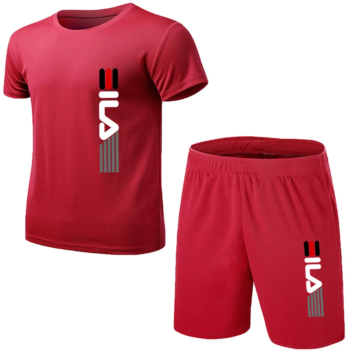 Setelan pakaian olahraga untuk pria setelan pakaian kebugaran kasual ukuran besar kaus lengan pendek celana pendek musim