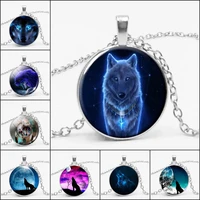diy personality art murano wolf picture necklace handmade crystal animal pendant jewelry fashion mens womens necklace gift