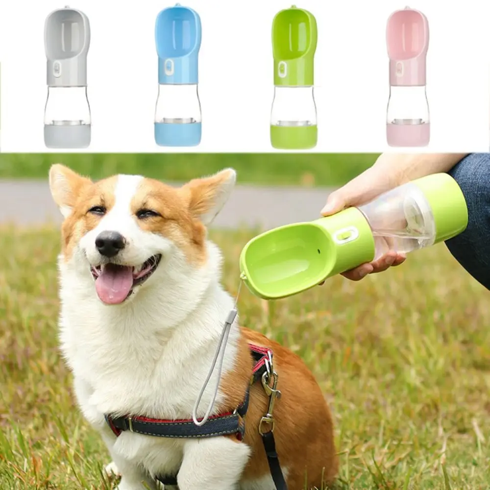 

2 in1 Dog Water Food Bottle Leakproof Plastic Puppy Feeder Bowl Pushing-type Removable Dog Drinking Bowl Walking