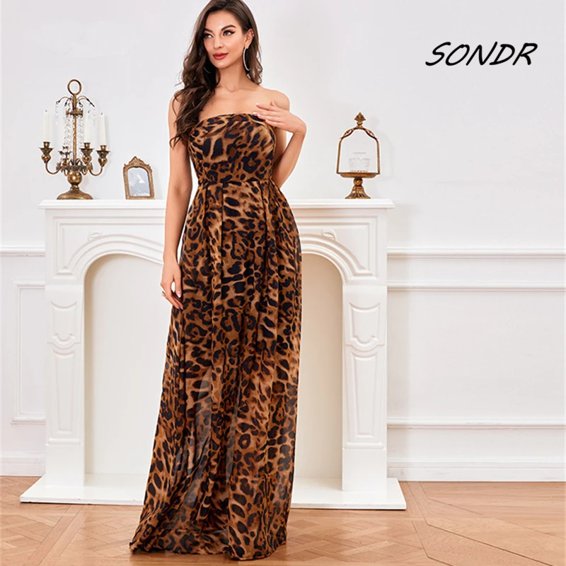 

Леопардовое длинное платье без бретелек винтажное роскошное вечернее платье для женщин летнее