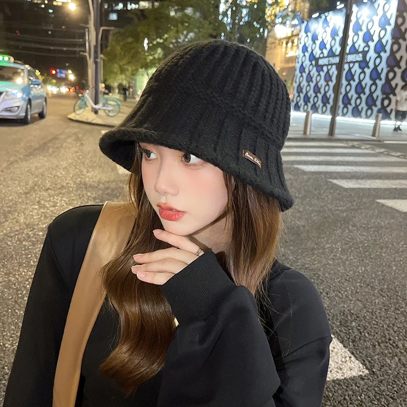 Вязаная рыбацкая шапка с большой окружностью головы женская зима 2024 новая