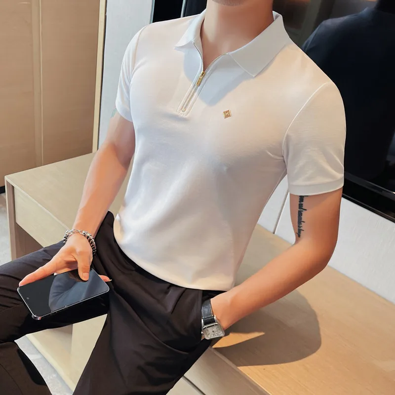 

Рубашка-поло мужская с коротким рукавом, однотонная, приталенная