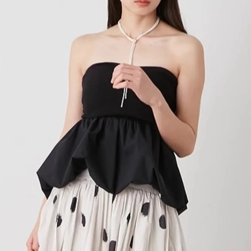 Женский трикотажный свитер без рукавов с оборками в японском стиле 2024