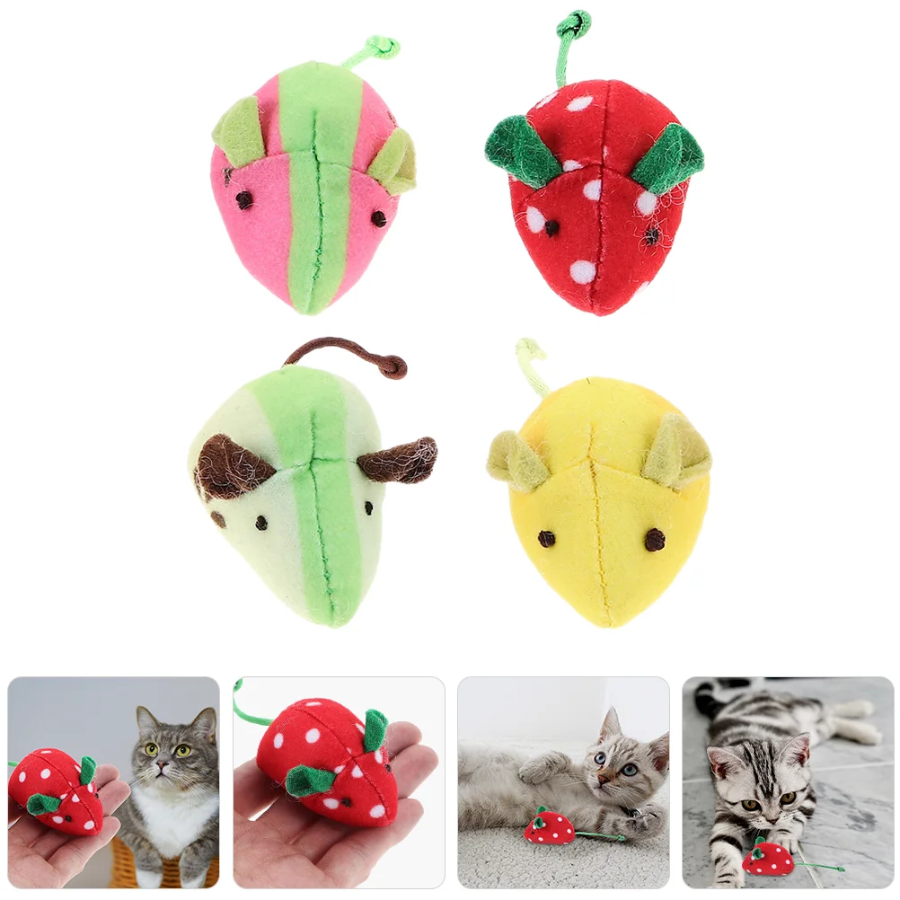 

4 Pcs Mouse Cat Toy Interactive Toys Mice Kitten Teething Cartoon Modeling Cats Catnip Chew Plush