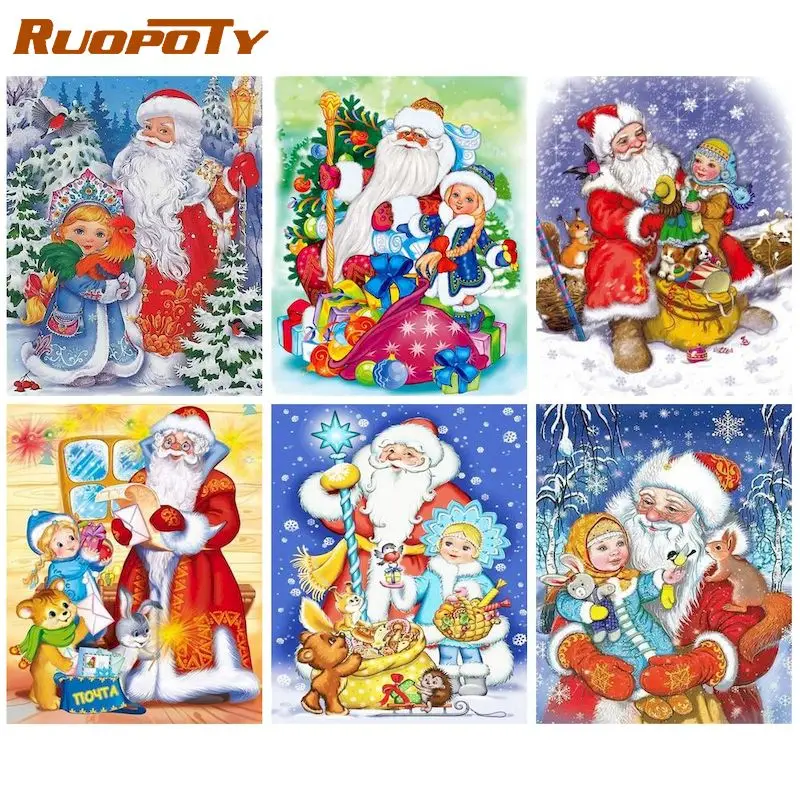 

RUOPOTY Paint By Number Santa Claus and child Drawing On Canvas Picture By Numbers Christmas Art HandPainted DIY Home Decor Gift