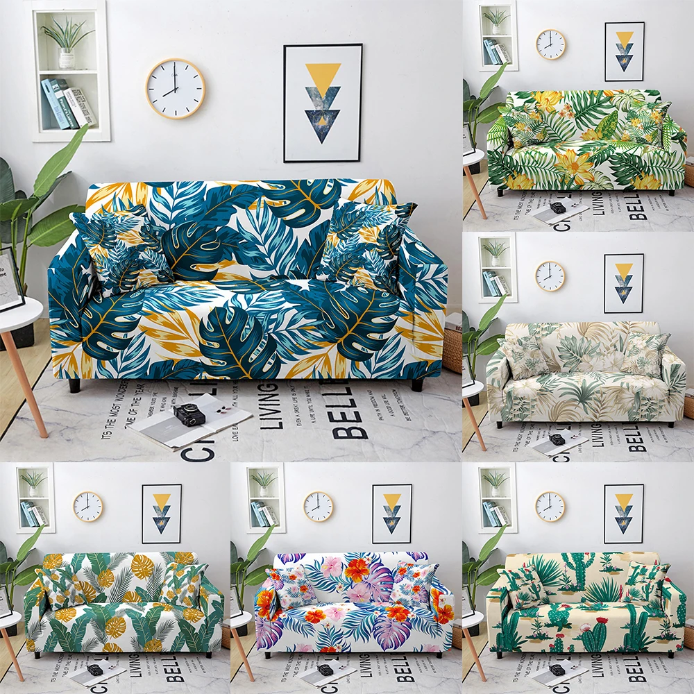 

Tropical Leaves Elastic Sofa Cover Stretch Couch Cover For Living Room Spandex Couch Cover 1/2/3/4 Seater Furniture Protector