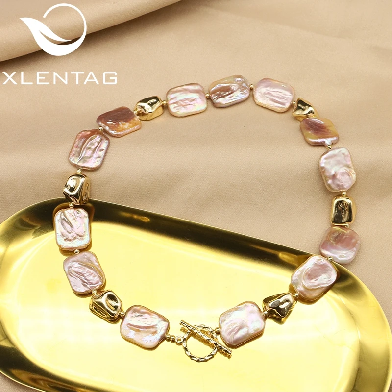 

Xlentag Purple Rectangular Natural Baroque Freshwater Pearls Female Necklace Elegant Art Luxury Jewelry Accessories Wedding gift