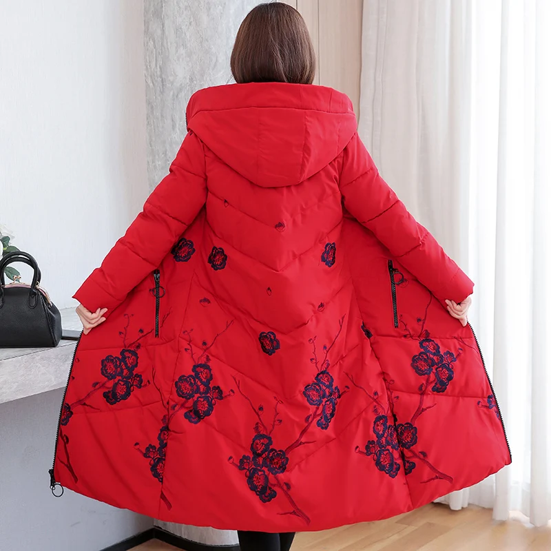 MODERN NEW SAGA Winter Women Coat Hooded Thick Cotton Padded Coat Parka Female Embroidery Puffer Jacket Plus Size Long Coats images - 6