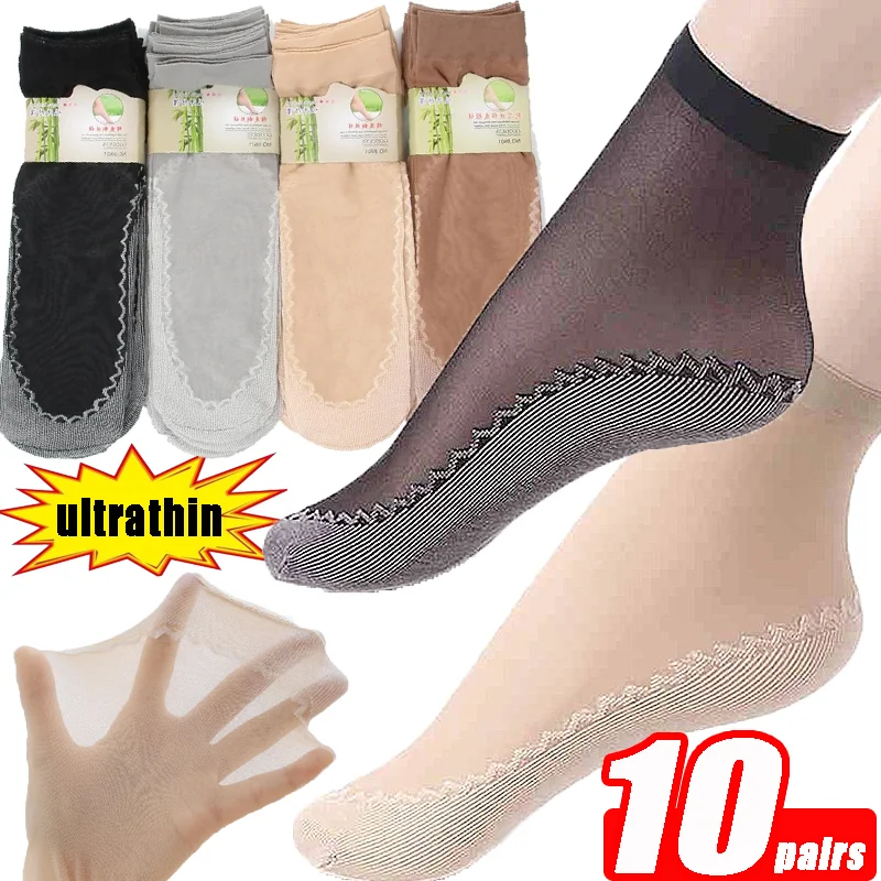

1/5/10 Pairs Ultra-thin Velvet Splicing Socks Women Black Sexy Ankle Stockings Transparent Soft Socks Spring Summer Sox Non-slip