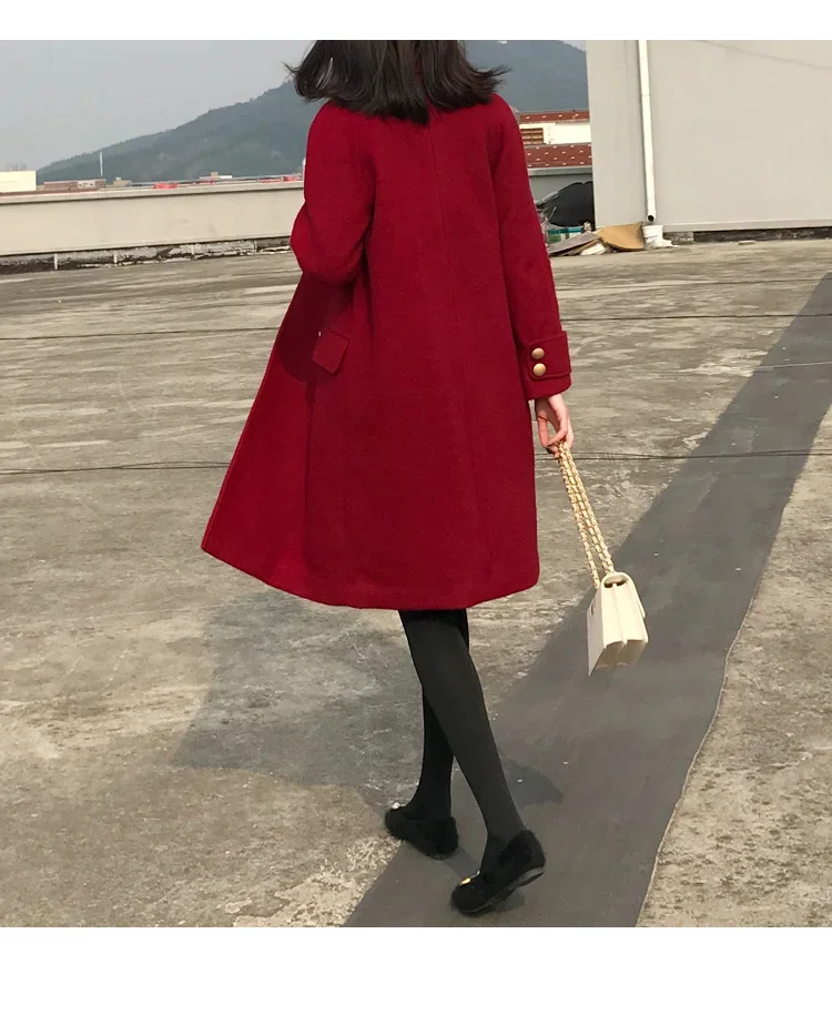 Женское шерстяное пальто средней длины бордовое черное темно-синее с