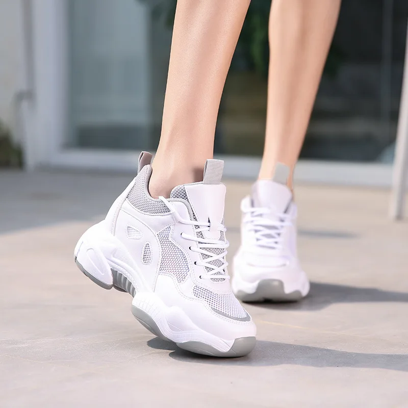 Kfnx Spring 2023 Women Inner Height Increasing Canvas Wedge Shoes Trainers Female Sneakers Woman Casual Thick Bottom Sneaker
