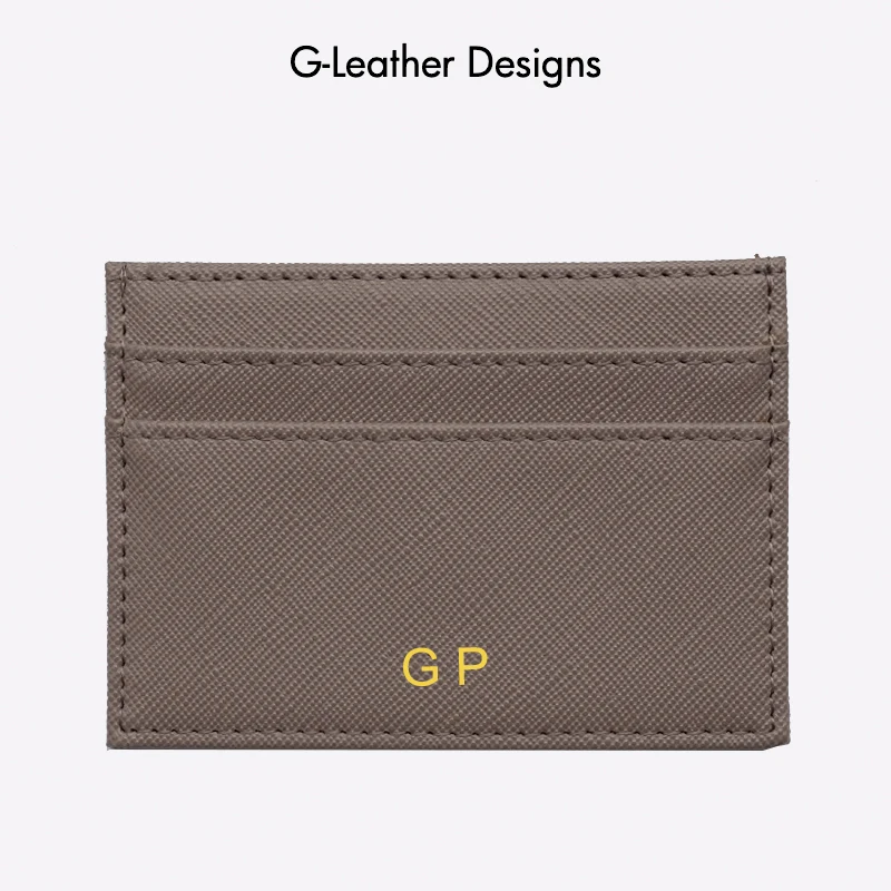 Free Custom Name Initials Vegan Leather card holder High Quality Pu Leather Credit Card Wallet ID Card Case With 5 Card slots