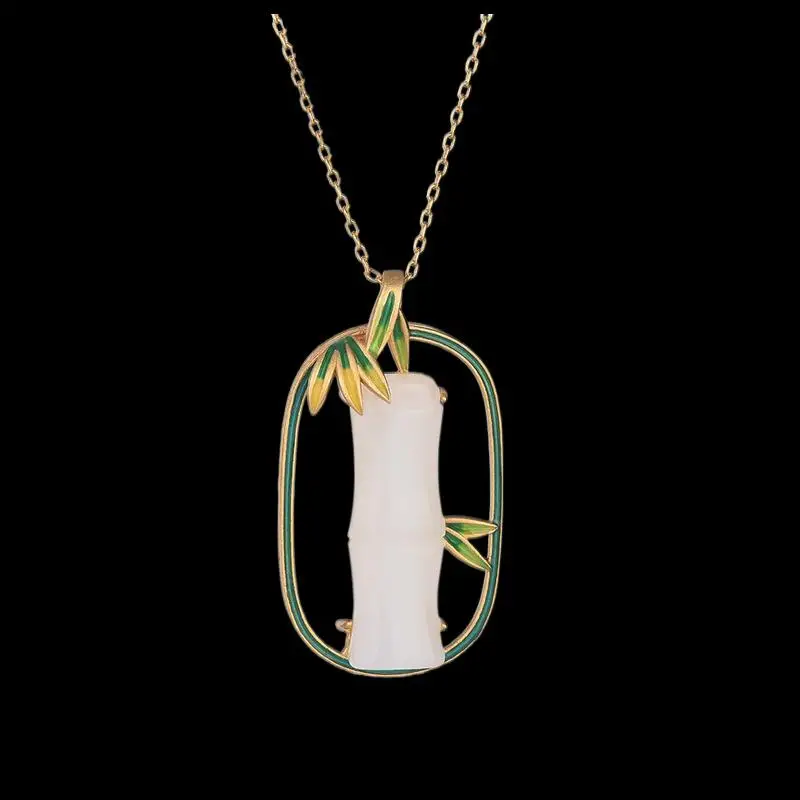 

White Jade Bamboo Pendant Natural Charms Pendants Luxury Carved Jewelry Chalcedony Necklace Talismans Man 925 Silver Amulet