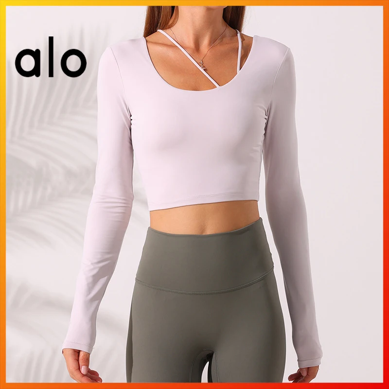 

Alo Yoga Spring and Autumn New Women's Long Sleeve Sexy Fashion Top Women's Sports Crop Top Fitness Gym Sports T-shirt WT359