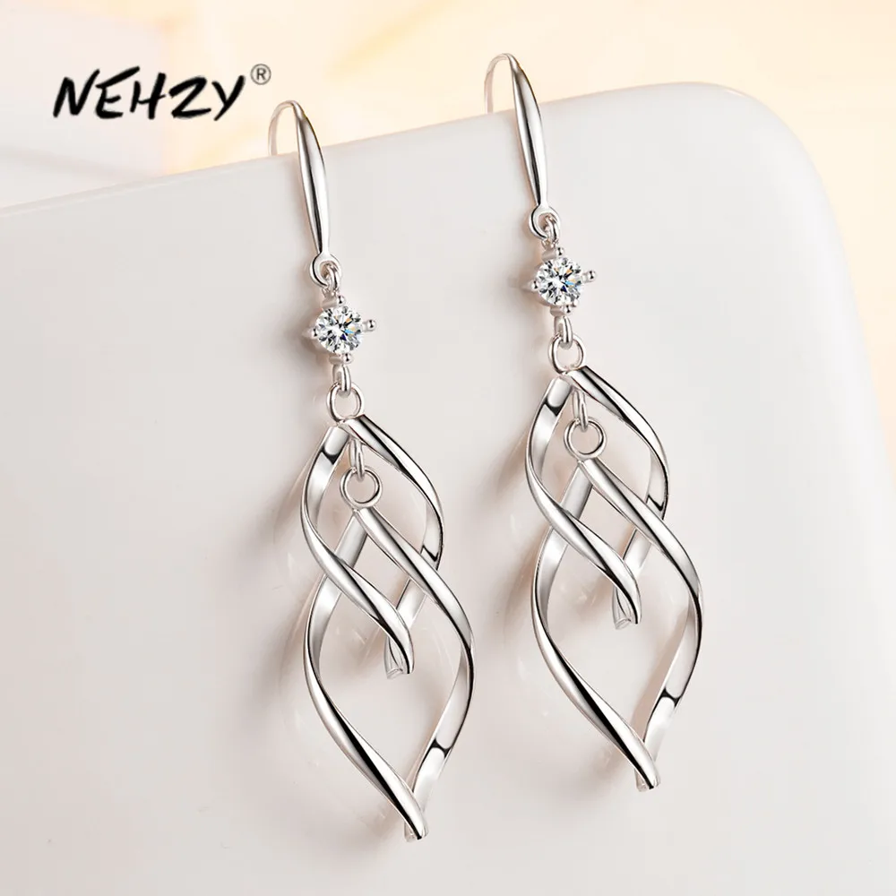

NEHZY Silver plating New Women's Fashion Jewelry High Quality Cubic Zirconia Hollow Exaggerated Long Tassel Hook Earrings