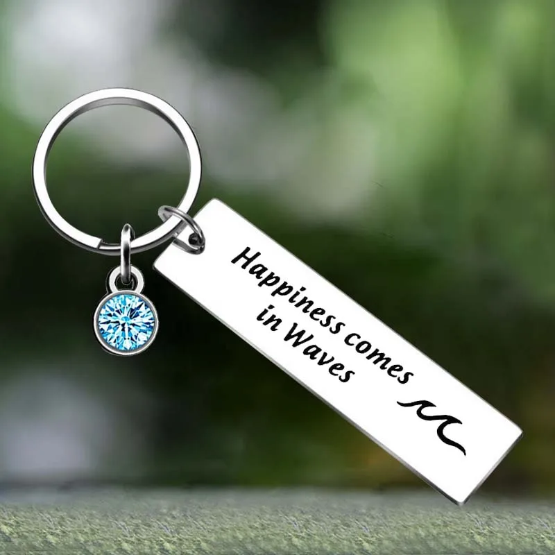 

Cute Surfer Gift Ocean Waves Keychain Happiness Comes in Waves Key Chain Pendant Jewelry