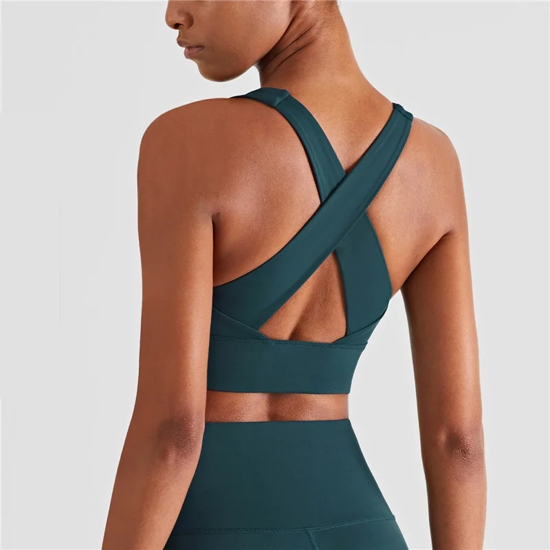 

Women Fitness Bra Tight Yoga Vest Sports Tank Top Clothing Solid Color Thickened Crosss Beauty Back With Removable Chest Pa
