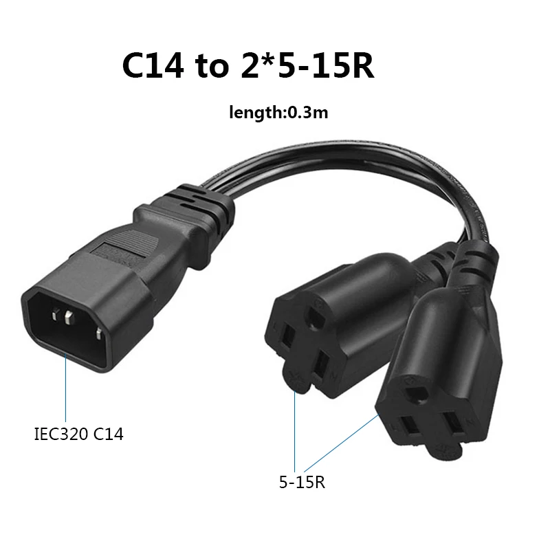 Электрический удлинитель IEC 320 C14-Dual 5-15R, американский, американский, Y-образный раздельный шнур питания с двойной розеткой, 0,3 м для сервера PDU