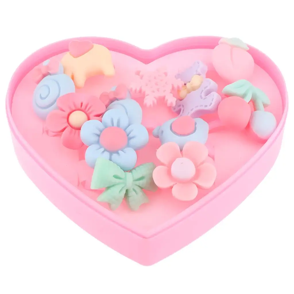 

12 Pieces Resin Finger Rings Flower Shape Storage Box Jewelry for Girls