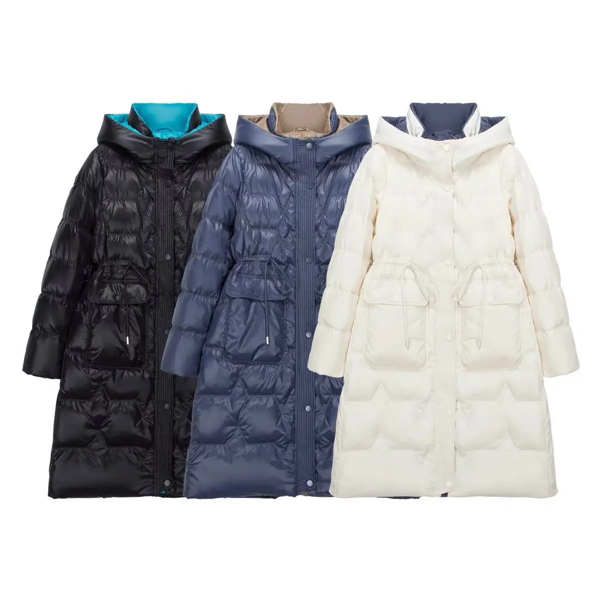 Autumn Winter 2022 New Down Jacket Women's Medium Long Fashion Hooded Waist Waist Down Casual Warm White Duck Down Jacket