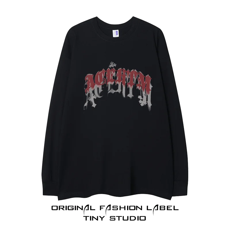 Гонконг Sle Street Fashion Brand Dark Letters Print Washed Old с длинными рукавами Oversize High Мужские и