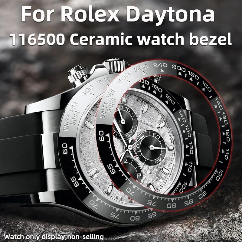 Фото Керамический безель для часов Rolex Daytona 116500, керамическое вставное кольцо с гравированной шкалой, 38,5/39,3 мм, запчасти для ремонта часов №2