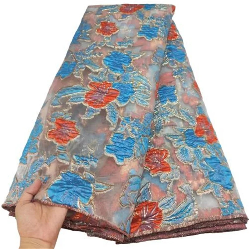 

Голубая ткань, жаккардовая кружевная ткань, нигерийский дамасский цветочный материал, Лоскутная африканская ткань для шитья платья
