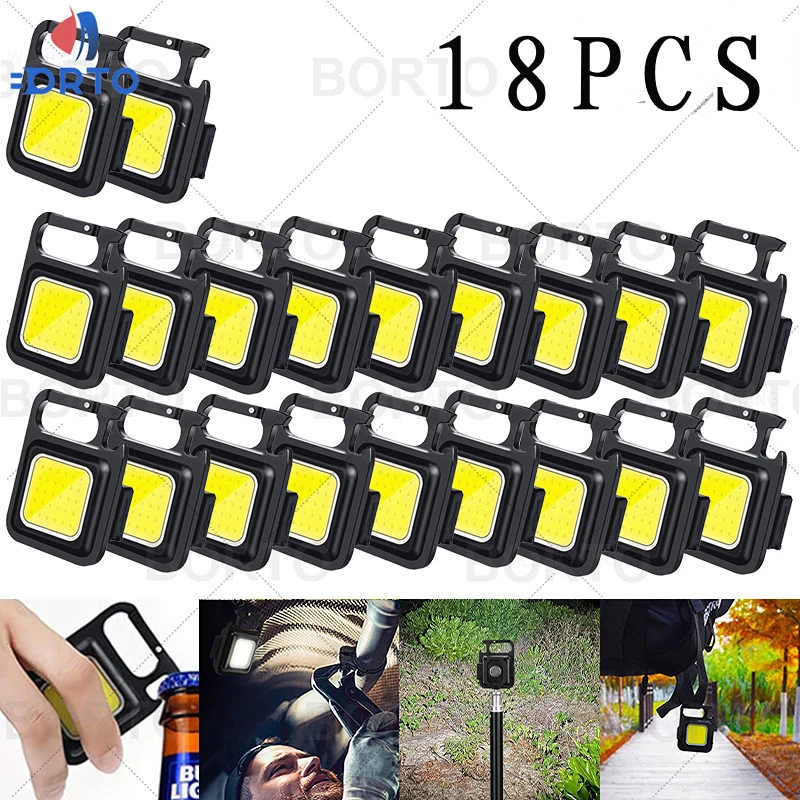 

18Pack Mutifuction Mini LED Keychain Light Portable Pocket Work Light with Corkscrew Outdoor Camping Fishing USB Rechargeable