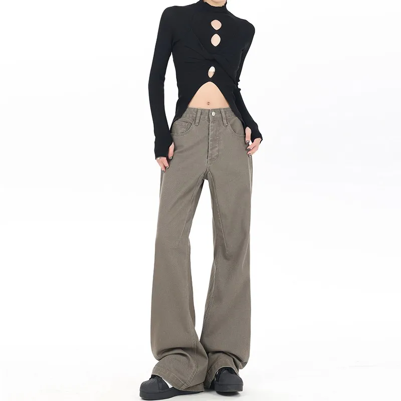 ZHISILAO Широкие джинсы цвета хаки женские винтажные мешковатые прямые джинсовые