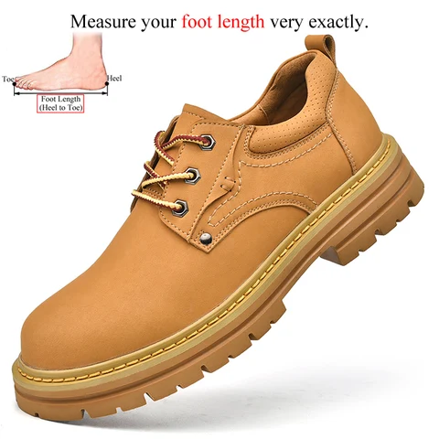 Мужские низкие желтые рабочие ботинки без стального носка Нескользящие уличные рабочие ботинки из натуральной кожи