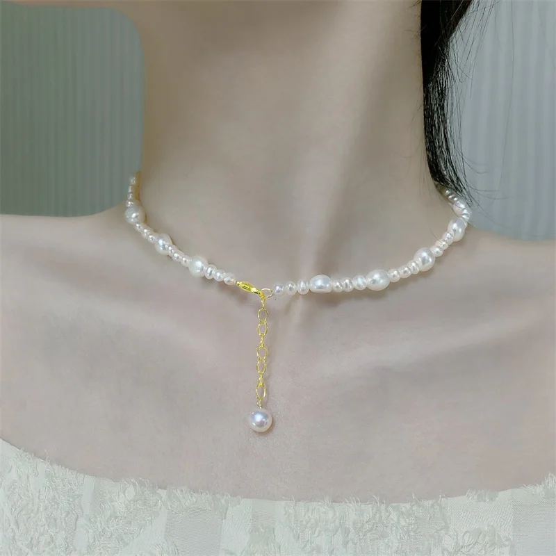 

ZHIXI Natural Freshwater Pearl Jewelry Set Necklace Bracelet Near Round Shape Fine Party Gift For Women Handmade T411