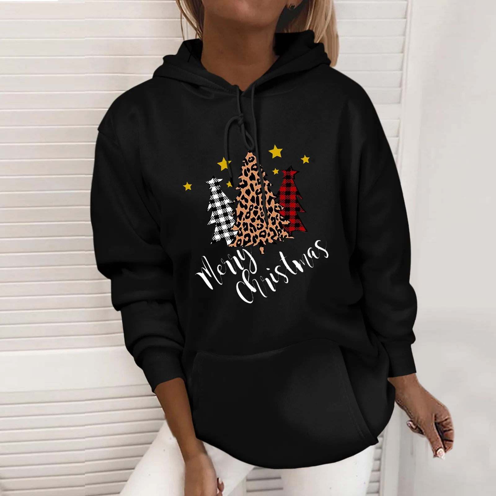 

Женские толстовки с капюшоном и карманами, зимний свитшот для женщин, рождественские топы, свитшот с новогодним принтом для мужчин, толстов...