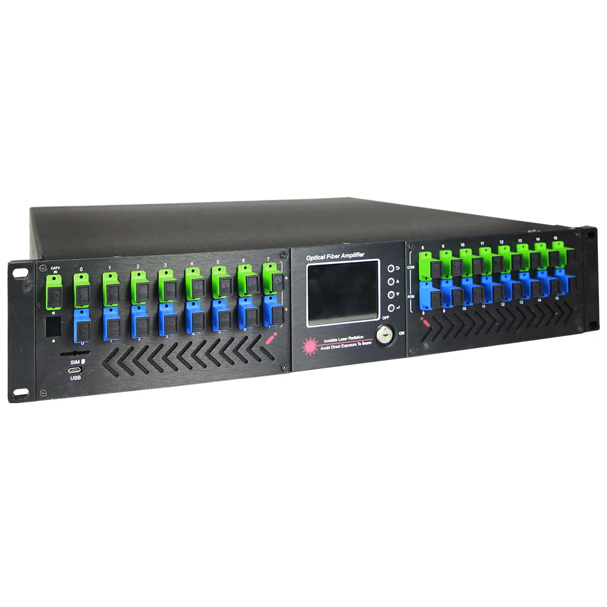 Фото Высокомощный 2U EDFA-усилитель для FTTH, 16 портов, выход 18 дБ, WDM 1550 нм, с эрбиевым дозированным волокном, модель 56EYA2-16*18, для сетей CATV/HFC, 1 год гарантии №2