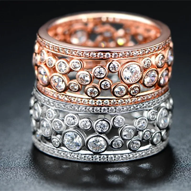 

2022 New Exquisite Shape Hollow Ring Copper Micro-set Zircon Explosion Ring Women's High-quality Temperament Jewelry