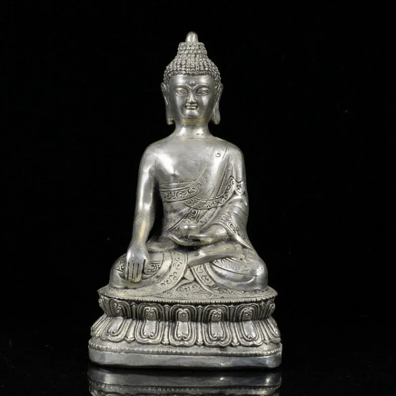 

Китайская антикварная тибетская Серебряная статуэтка Будды Qianlong, Декоративная скульптура