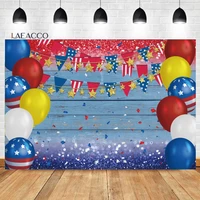 laeacco blue wood board balloons birthday photo background independence day customized kids adults portrait photography backdrop