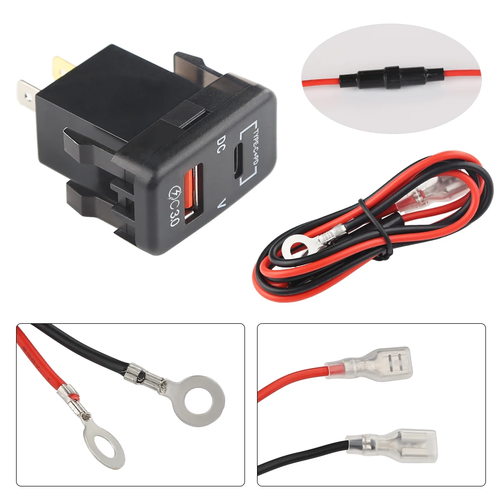 

New USB Type-C Car Socket Charger 12-24V Voltmeter LED Car Accessories Power Adapter For Toyota 3.0 Quick Charge For Phone