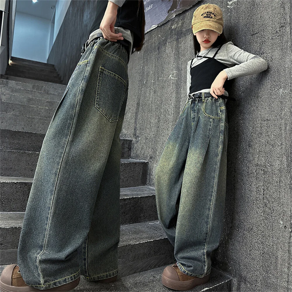 Ranran Youngsters Модные джинсы для девочек Детские повседневные брюки Широкие